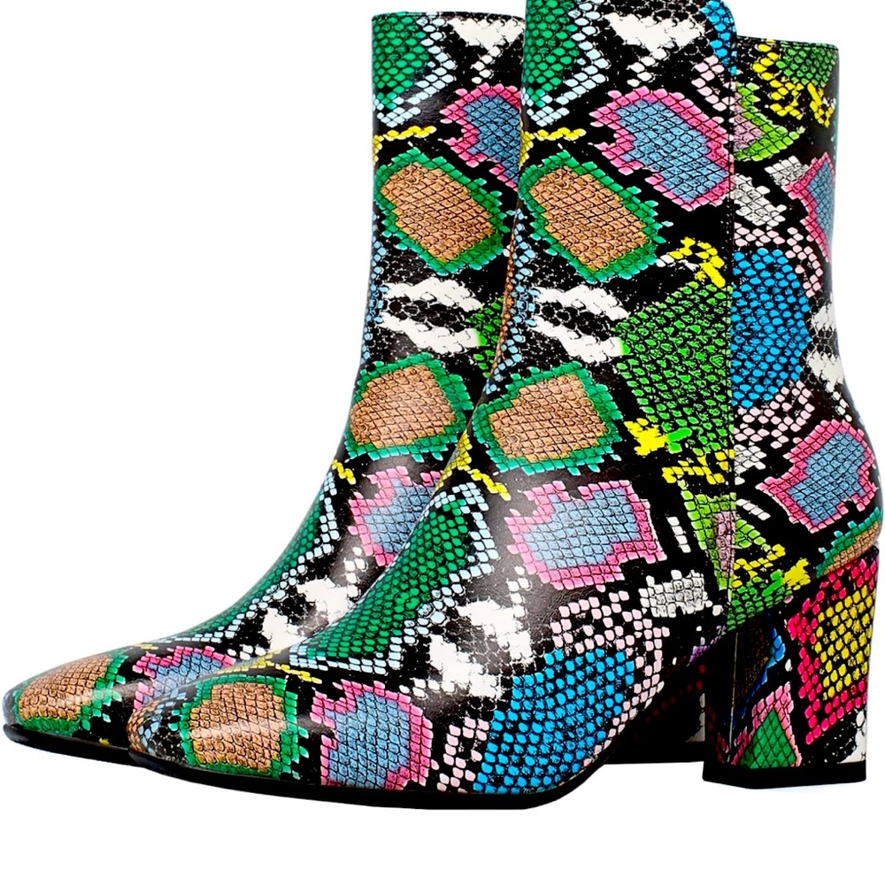 Women's Square Toe Block Heels Chunky High Heeled Side Zipper Ankle Boots